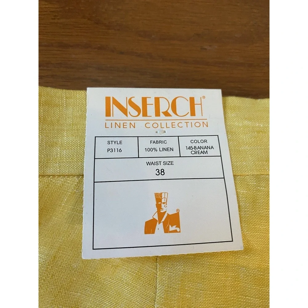 Inserch Linen Dress Pants Mens Size 38 Yellow Banana Cream Summer‎ New! NWT